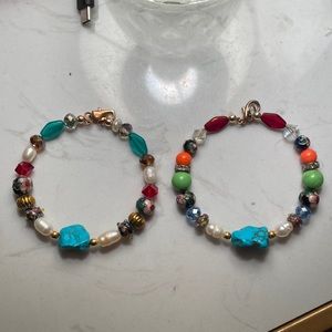 Two multi colored turquoise stone bracelet set